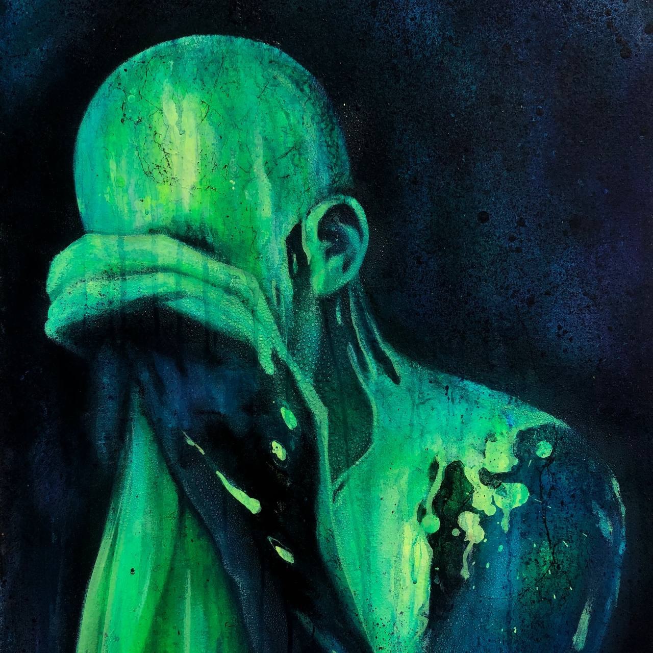 Sorrow, in chartreuse — Acrylic on canvas