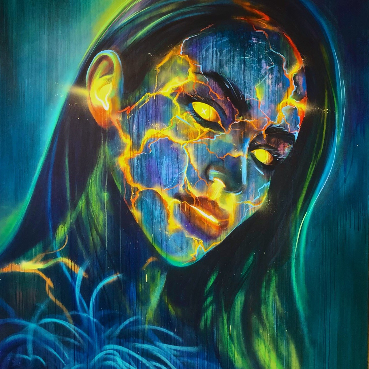 Icon, cracked gold — Oil on canvas